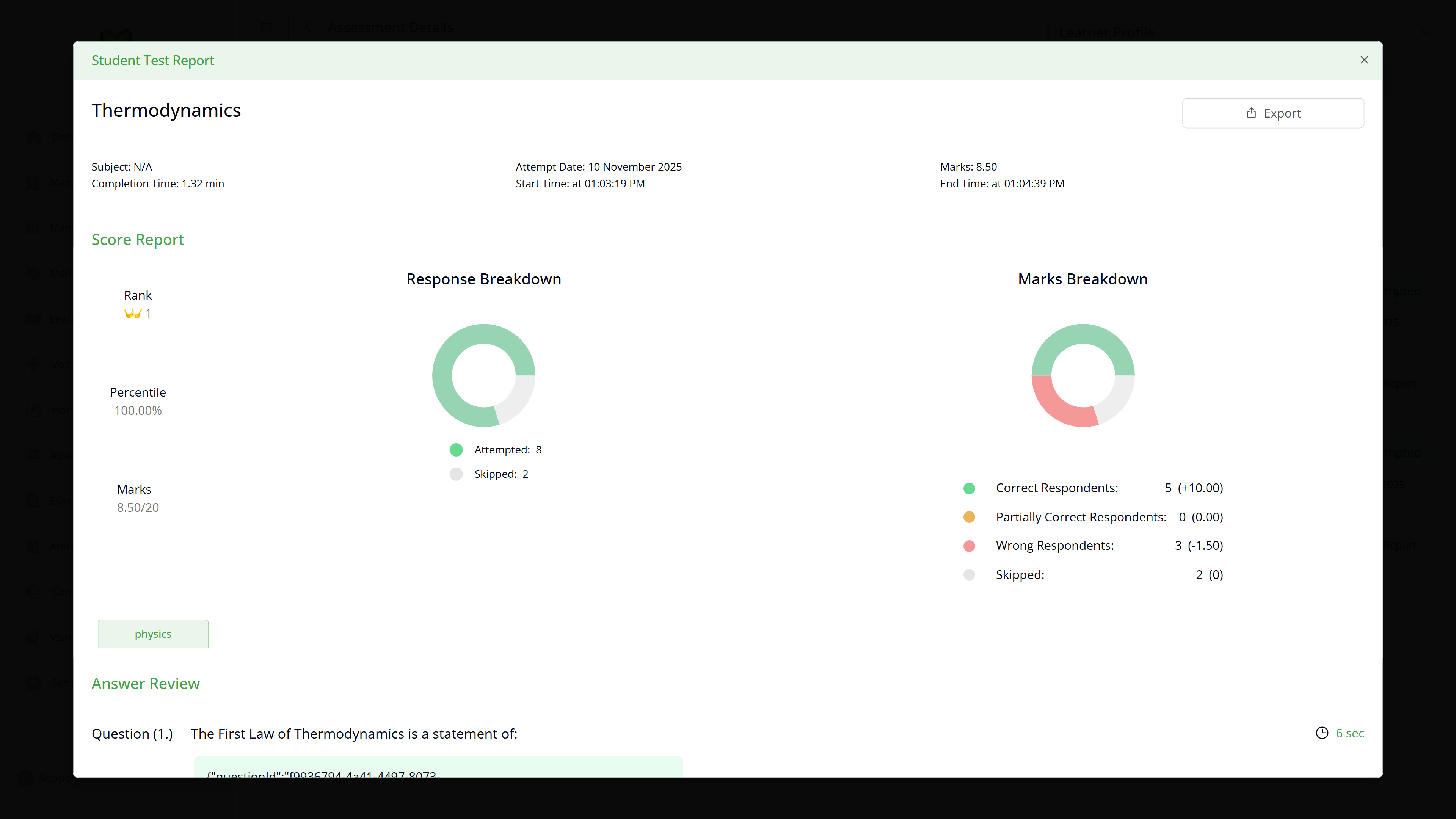 Automated assessment grading interface